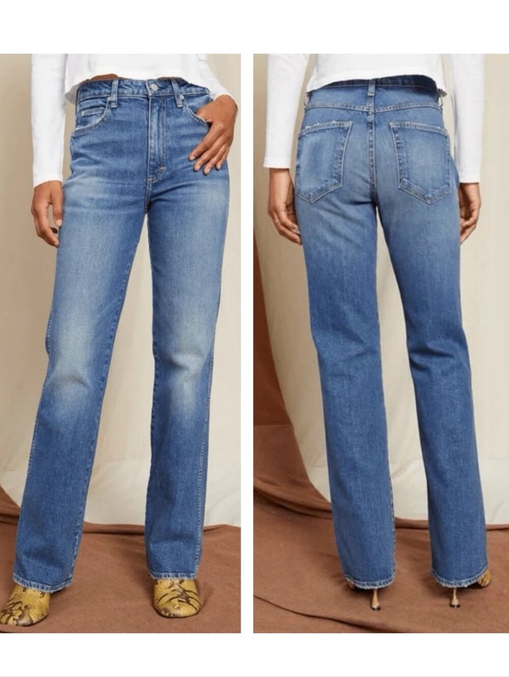 AMO High Rise Kick Flare Crop Dark Wash Blue Denim Jeans in Patience Size 28